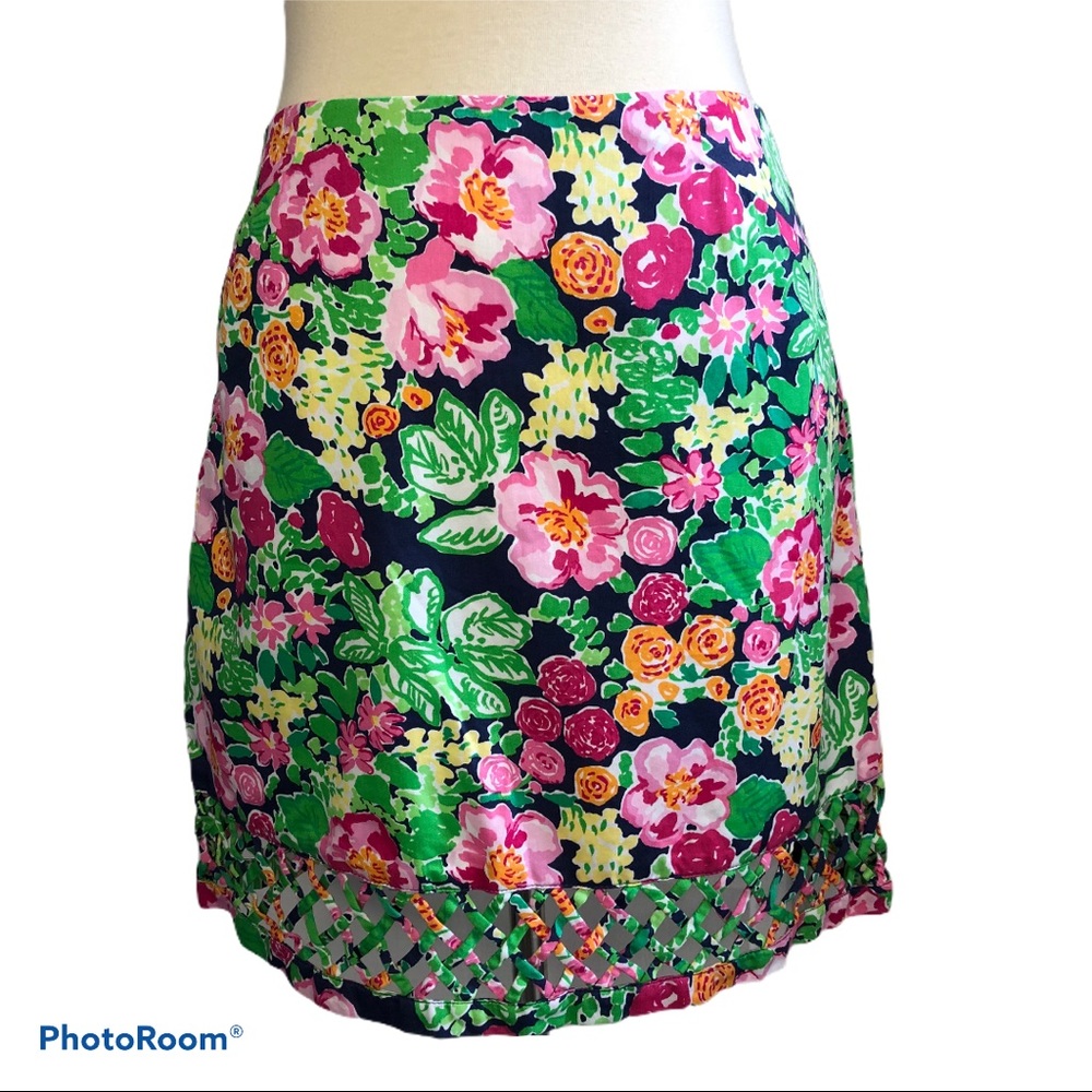 Lilly Pulitzer Rosalyn Getaway Garden Floral Lattice Hem Skirt Size 0